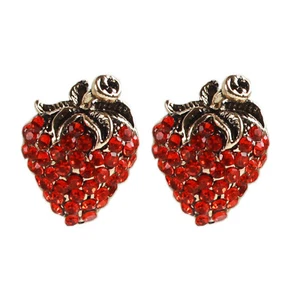 Earring for Women Strawberry Shape Ear Stud Crystal Paved Mini Shinny Ear Rings - Picture 1 of 8