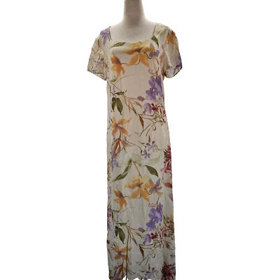 Vintage Coldwater Creek Floral Maxi Dress Size Medium Cream 90s Short Sleeve EUC - Image 1 of 4