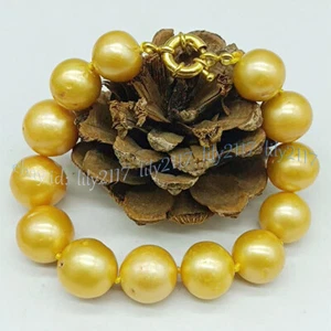 Huge 12-13mm Natural South Sea Gold Keshi Baroque Edison Pearl Bracelet 7.5 inch - Picture 1 of 6