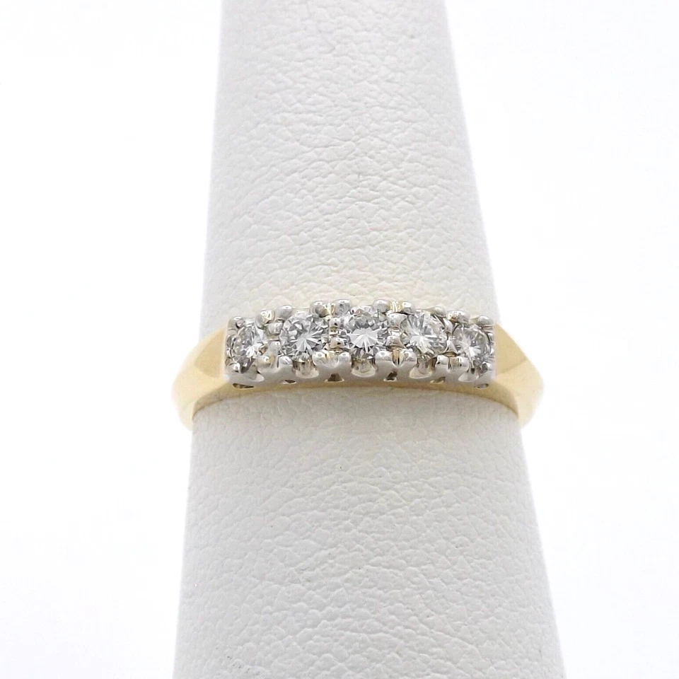 14k Gold Natural Diamond 5 Stone Wedding Anniversary Band Ring Knife Edge - Image 1 of 4