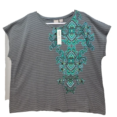 Chicos Zenergy Shirt Top Womens 2X Black Short Sleeve Striped Paisley New - Image 1 of 4