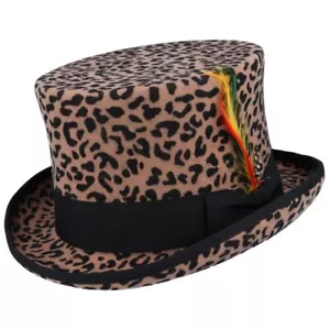 Men Women Wool Felt Formal Top Hat - Classic Leopard Wedding Top Hat Handmade - Picture 1 of 9