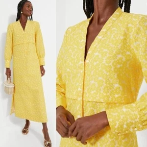 Tuckernuck NEW Yellow Daisy Jacquard Aurelia Long Sleeve Floral Maxi Dress S - Picture 1 of 13
