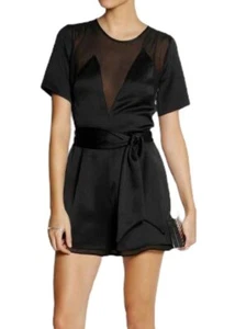 BNWT TOPSHOP KATE MOSS Black Satin & Sheer Chiffon Playsuit UK Size 8 - Picture 1 of 6