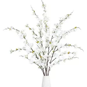 Artificial Cherry Blossom Flowers 4 Pcs Faux Cherry Blossom Stems Faux Silk C... - Picture 1 of 7