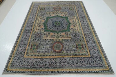 6 x 8 ft Gray Mamluk Afghan Hand Knotted Veg dyes Wool Medallion Rug - Image 1 of 4