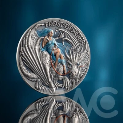 Frost Dragon The Dragonology 2 oz Antique finish Silver Coin CFA Cameroon 2024 - Image 1 of 4