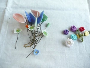 ancien lot de fleurs et feuilles en verre pour vétement chapeau , collection - Imagen 1 de 7