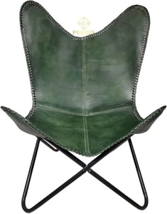 Vintage Genuine Leather Lounge Accent Relax Chair Folding Butterfly Chair Home - Picture 1 of 13