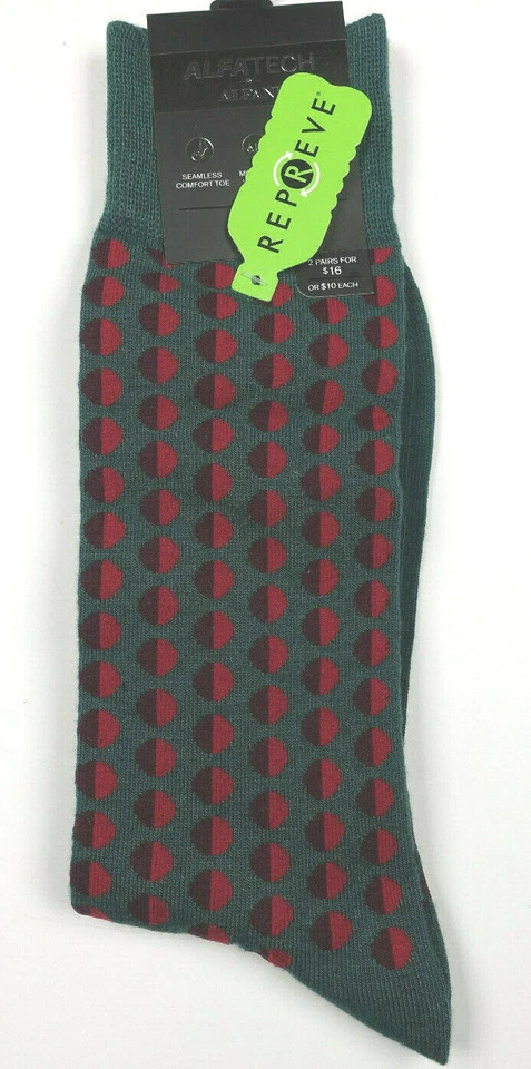 ALFANI Men's Green Polka Dots AlfaTech Repreve Dress Socks Size 7-12
