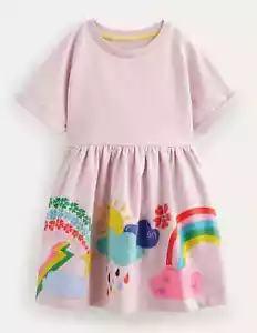 BODEN MÄDCHEN ROSA JERSEY SWEAT APPLIKATION WETTERKLEID NEU OHNE ETIKETT 2-12 - Bild 1 von 3