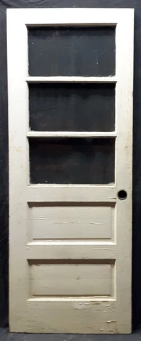 29.5"x79" Antique Vintage Old SOLID Wood Wooden Entry Door 3 Window Glass Panels Cover