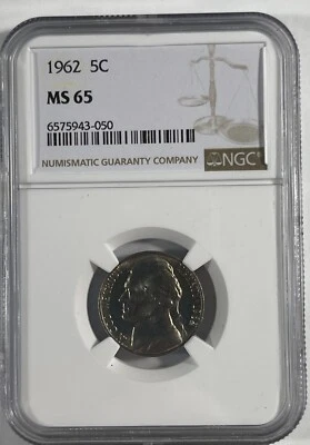 1962 Jefferson 5C NGC MS65. (#18025)  Fresh Holder. - Image 1 of 2