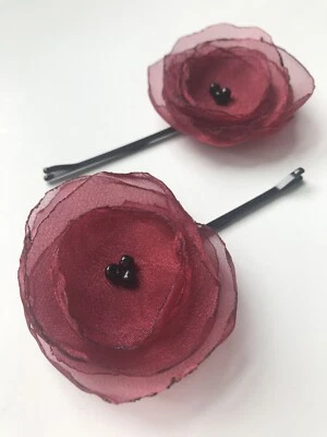 Handmade Flower Bobby Pin Set Red Elegant Women Hair Pin - Image 1 of 3