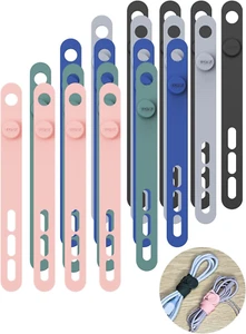 20PCS Organizzatore di Cavi in Silicone, Organizzatore di Cavi Riutilizzabile Fascette di Gestione con Thi - Foto 1 di 12