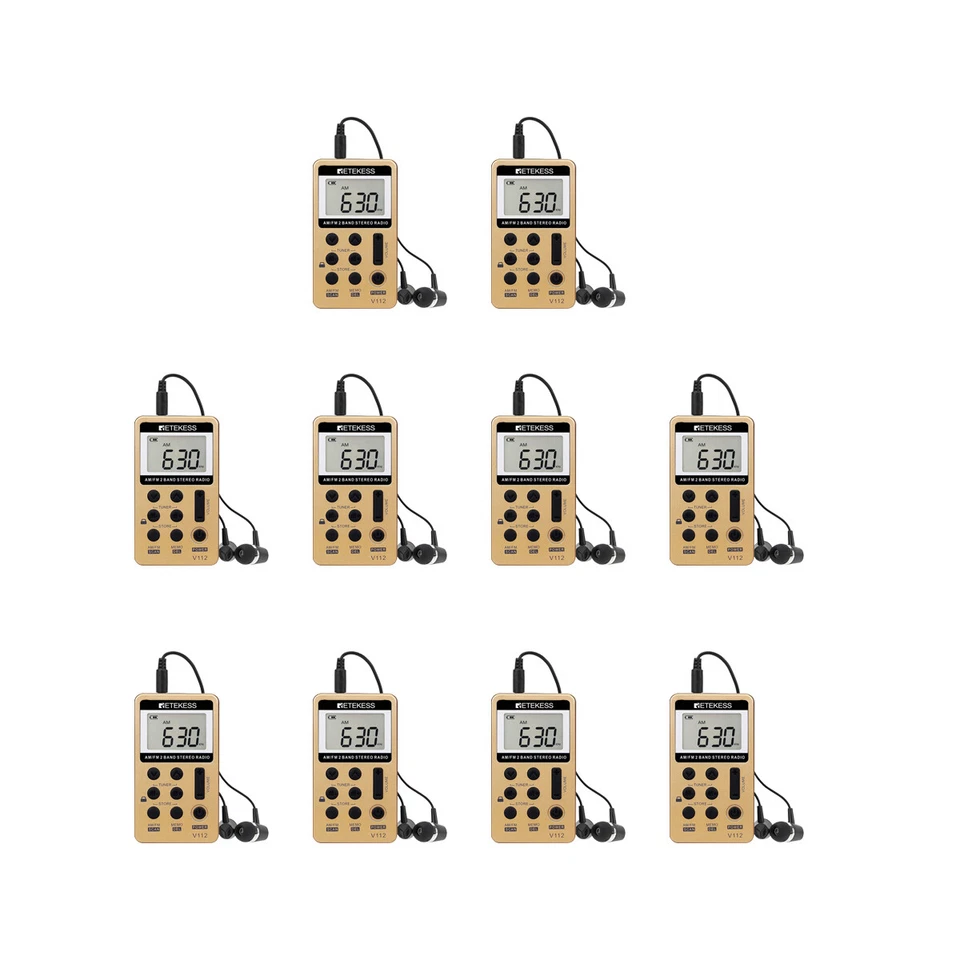 V112 Portable Radio 10Mini Earphone Receiver Digital Rechargeable Walk Xmas Gift - Image 1 of 4