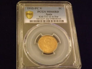 1912-PC V           SPAIN        PCGS   MS 66 RD - Picture 1 of 2