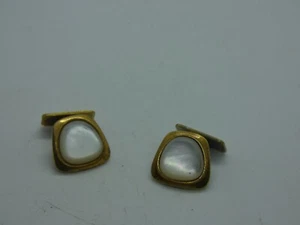 13575/ Manschettenknöpfe Amerikaner Metall vergoldet + Perlmutt - Bild 1 von 2