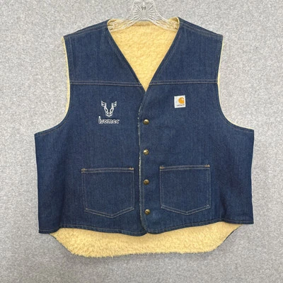 Chaleco Carhartt Para Hombres XL Denim Sherpa Forrado De Colección Años 80’s Botón a Presión Con Logo-EE. UU. Foto 1 de 4
