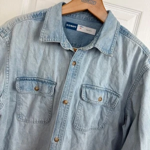 Old Navy XL Mens Denim Shirt Jacket Button Up Long Sleeve Light Wash Workwear - Picture 1 of 8