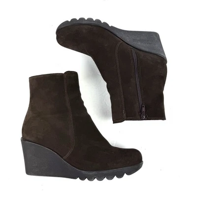 Bota de Cuña La Canadienne 8.5 Marrón Gamuza Cremallera Tacón Botín Hecho en Canadá Foto 1 de 4