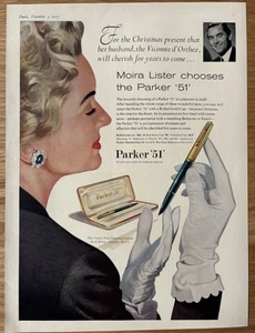 PARKER 51 BOLÍGRAFO Y BOLÍGRAFO Vintage AD MOIRA LISTER 1957 ANUNCIO Fuente - Imagen 1 de 2
