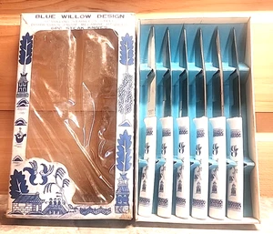 Juego de cuchillos para carne de 6 piezas cubiertos Blue Willow Japón MCM - Imagen 1 de 9