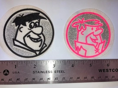 Lot of 2 Flinstones Fabric Glitter Round Iron On Patches Fred & Barney Rubble 3" - Image 1 of 2