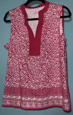 Charter Clubs Women’s Size L Pink And White V Neck Sleeveless Shirt  - Image 1 of 4
