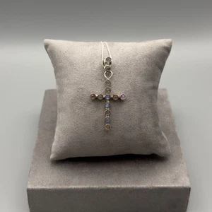 925 Sterling Silver Cross Necklace – Natural Labradorite Gemstones – Vintage - Picture 1 of 6