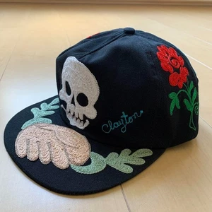 Clayton Patterson SOLID SKULL Cap  Chain Stitch Embroidery Hat Black NYC Revival - Picture 1 of 6