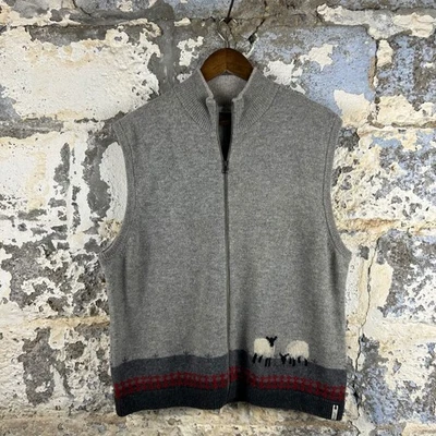 NWT Woolrich Lambs Wool Vest Grey Sheep Fair Isle Knit Mock Neck Zip Up Women XL - Image 1 of 4