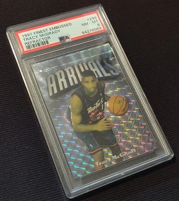 Topps Finest Tracy McGrady 1997-98 refractor en relieve novato RC/263 PSA 8 Foto 1 de 3