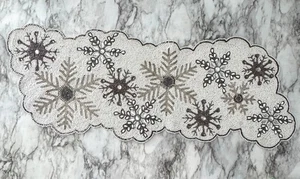 Nicole Miller Beaded Snowflake Centerpiece Metallic Holiday Christmas Decor 36” - Picture 1 of 5