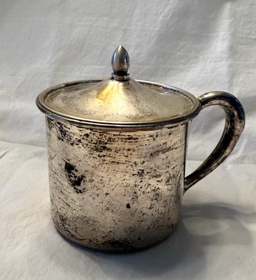 Taza bebé niño vintage Webster de plata esterlina con tapa esterlina #4493 sin mono Foto 1 de 4