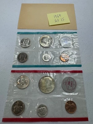 (1) 1964  US MINT SILVER P & D Set,  in all OGP,  w/ 90%  SILVER COINS,   SET 15 - Image 1 of 4