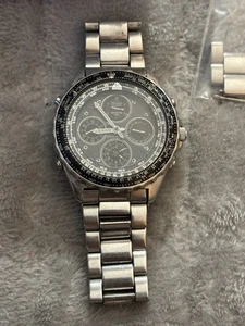 Rare VTG Seiko 7T34-6A00 Flightmaster sport 150 Chronograph Silver w Black Dial - Picture 1 of 15