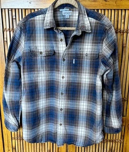 Carhartt Heavyweight Blue Brown & White Plaid Button Down Men’s Large Shirt - Picture 1 of 4