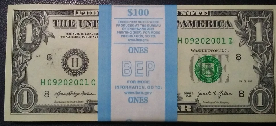 NEW 2021 Uncirculated (100) $1 One DOLLAR BILLS (ST. LOUIS) Strap - Image 1 of 1