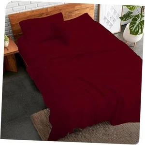4 Pcs Hotel Luxury Bed Sheets & Pillowcases 100% Egyptian Queen Burgundy Solid - Picture 1 of 8
