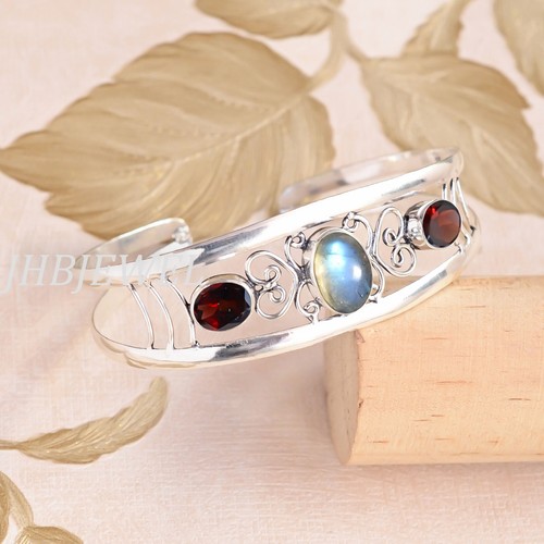 VALENTINO Bracciale in argento sterling 925 con pietre preziose taglio labradorite e granato per il miglior regalo