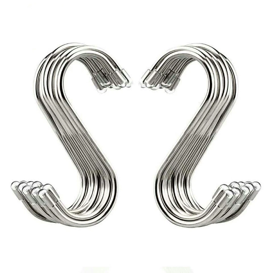 20 Pack S Shaped Hooks Stainless Steel Metal Hangers Hanging for Kitchen Work