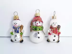 Vintage Blown Glass Snowman 2" Christmas Tree Ornaments Set of 3 - Picture 1 of 8