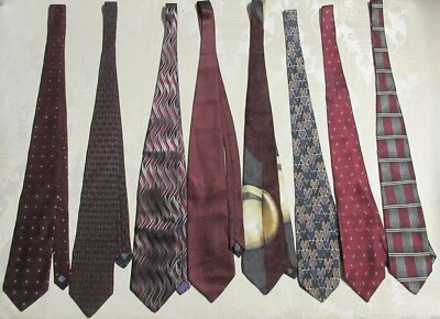 复古男式宽复古深红色几何抽象丝绸领带 8 件意大利美国 — 第 1/4 张图片