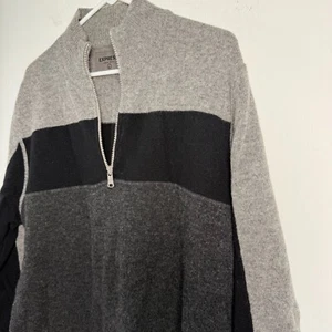 Express Men’s Large Two Tone Quarter Zip Lambs Wool Pull Over Sweater Colorblock - Picture 1 of 11