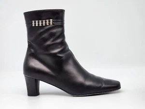 Salvatore Ferragamo Italy Women's Black Leather Ankle Boots With Box- 8.5C - Picture 1 of 23