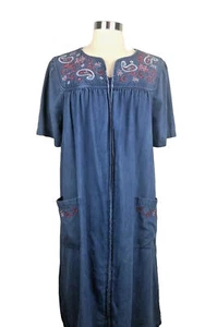 Go Softly Size L Patio Dress House Mumu Embroidery Denim Lounge Wear Comfy - Picture 1 of 13