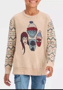 Disney 100 Anniversary Marvel Boy's Size X-Small Long Sleeve Holiday Sweater Tan - Picture 1 of 10