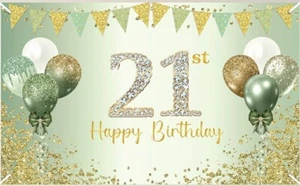 21st Happy Birthday Banner Green. (72.8 In X 43.3 In) - Picture 1 of 7