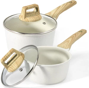 Sauce Pan Set with Lid Nonstick - White Granite Non Stick (16+18Cm) 1.5L&2.5L - Imagen 1 de 1